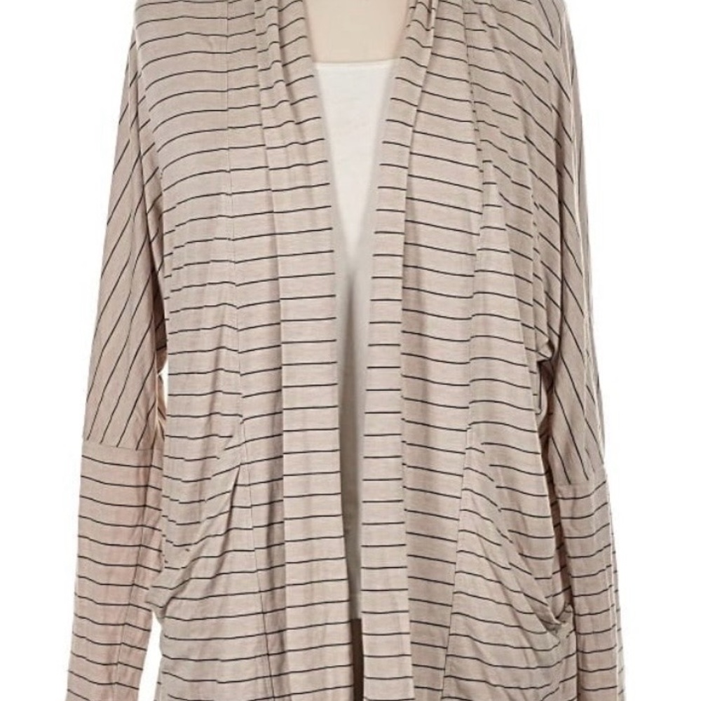 Prana Beige Striped Open-Front Cardigan